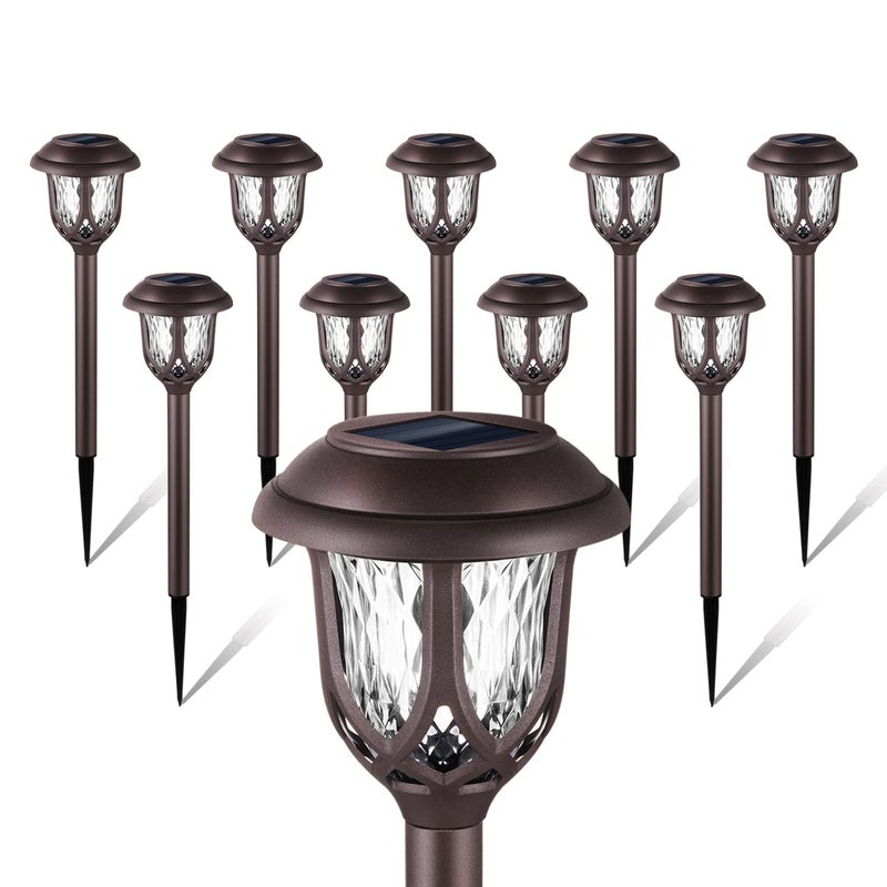 EXCMARK 10 Pack Solar Lights Outdoor Decorative Garden Yard Lights for Pathway Walkway Sidewalk Driveway. (Brown, Warm White) - Image 1